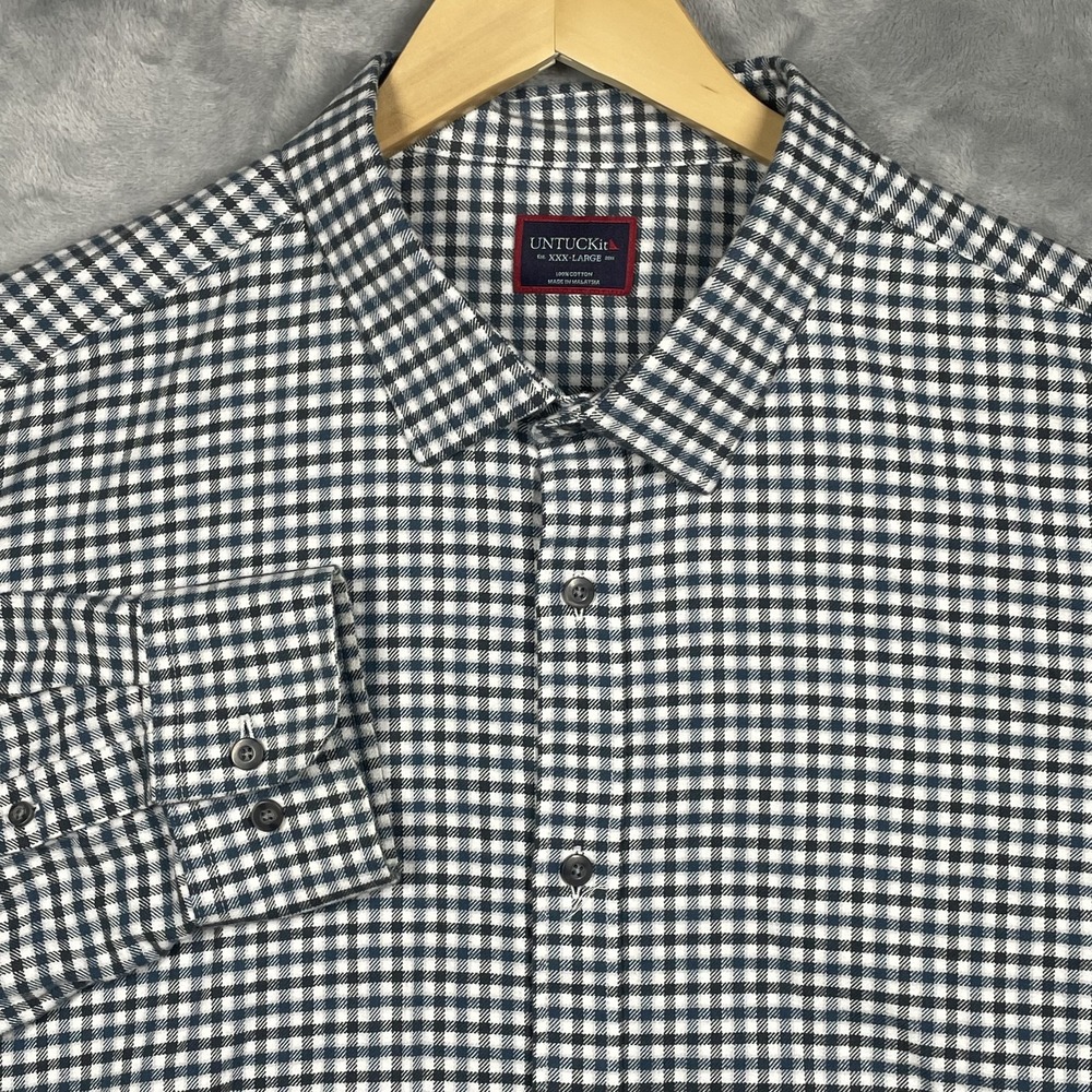 UNTUCKit Gibbston Men XXXL 3XL Blue Gingham Check Cotton Button Down Shirt 40680